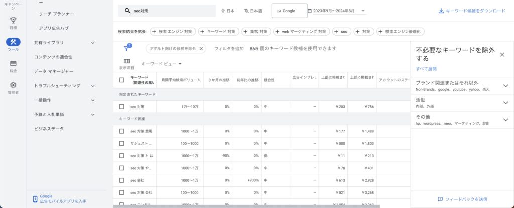 関連キーワードとは ツール